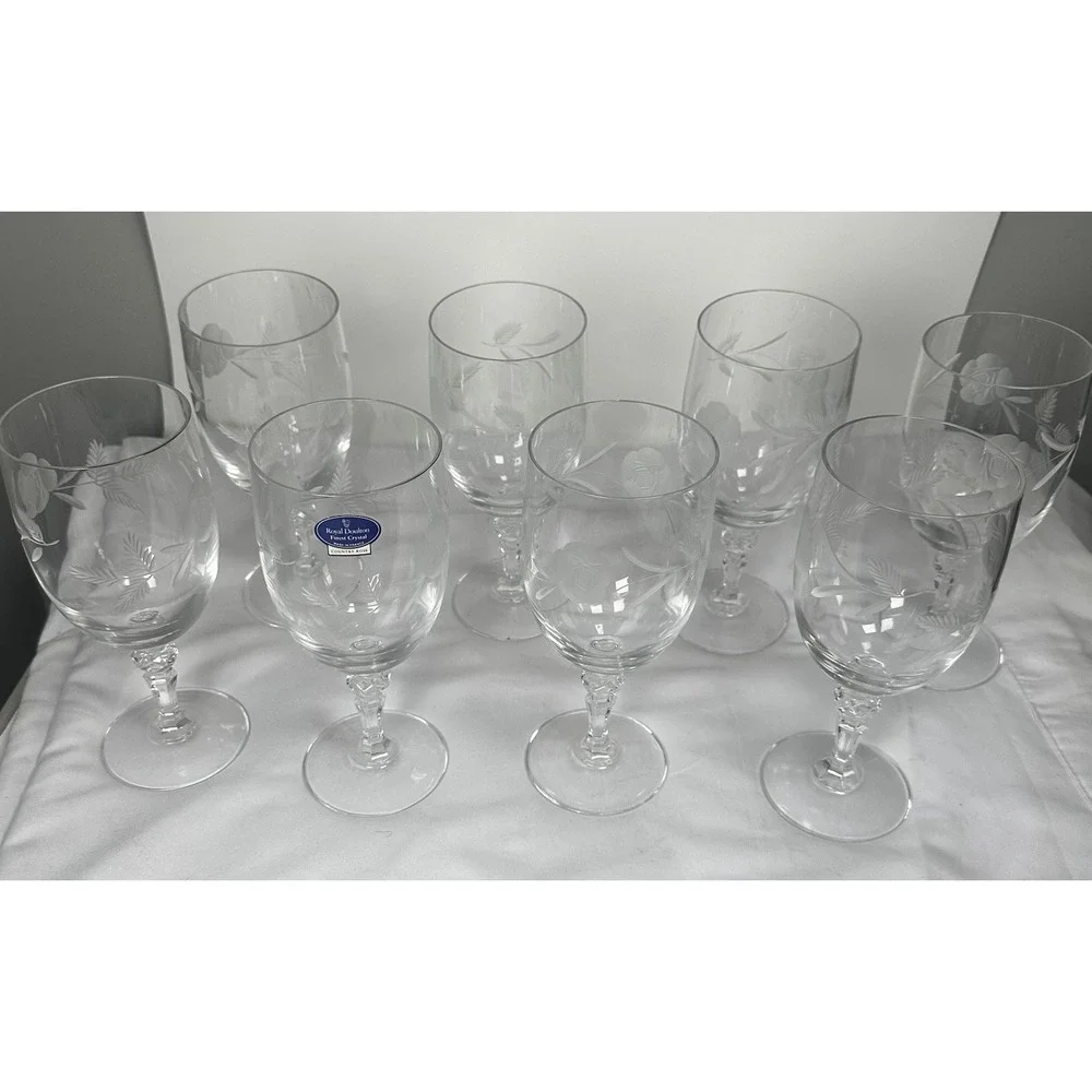 8 Iced Tea‎ Goblet Royal Doulton COUNTRY ROSE Etched Flowers 7.75